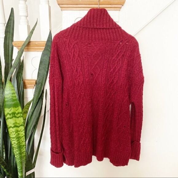 Free People Distressed Cable Knit Turtleneck sz S - Picture 8 of 9